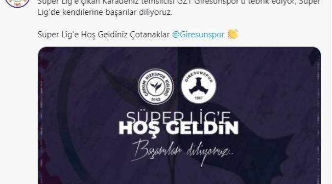 Rizespor'dan Giresunspor ve Adana Demirspor mesajı
