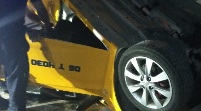Ticari taksi takla attı: 1 yaralı